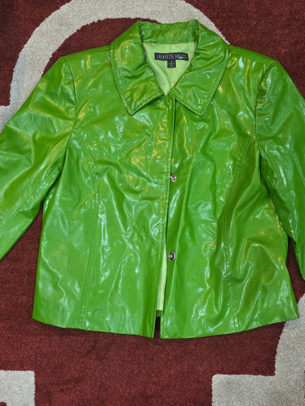 Lafayette 148 New York Glossy Lime Green Leather Jacket